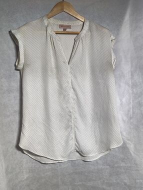 Philosophy Sz M Ivory Blouse with Black Microdot Print